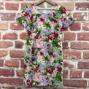 Vintage Maggie & Me Dress Womens 6 Petite Multicolor Garden Floral Casual Career